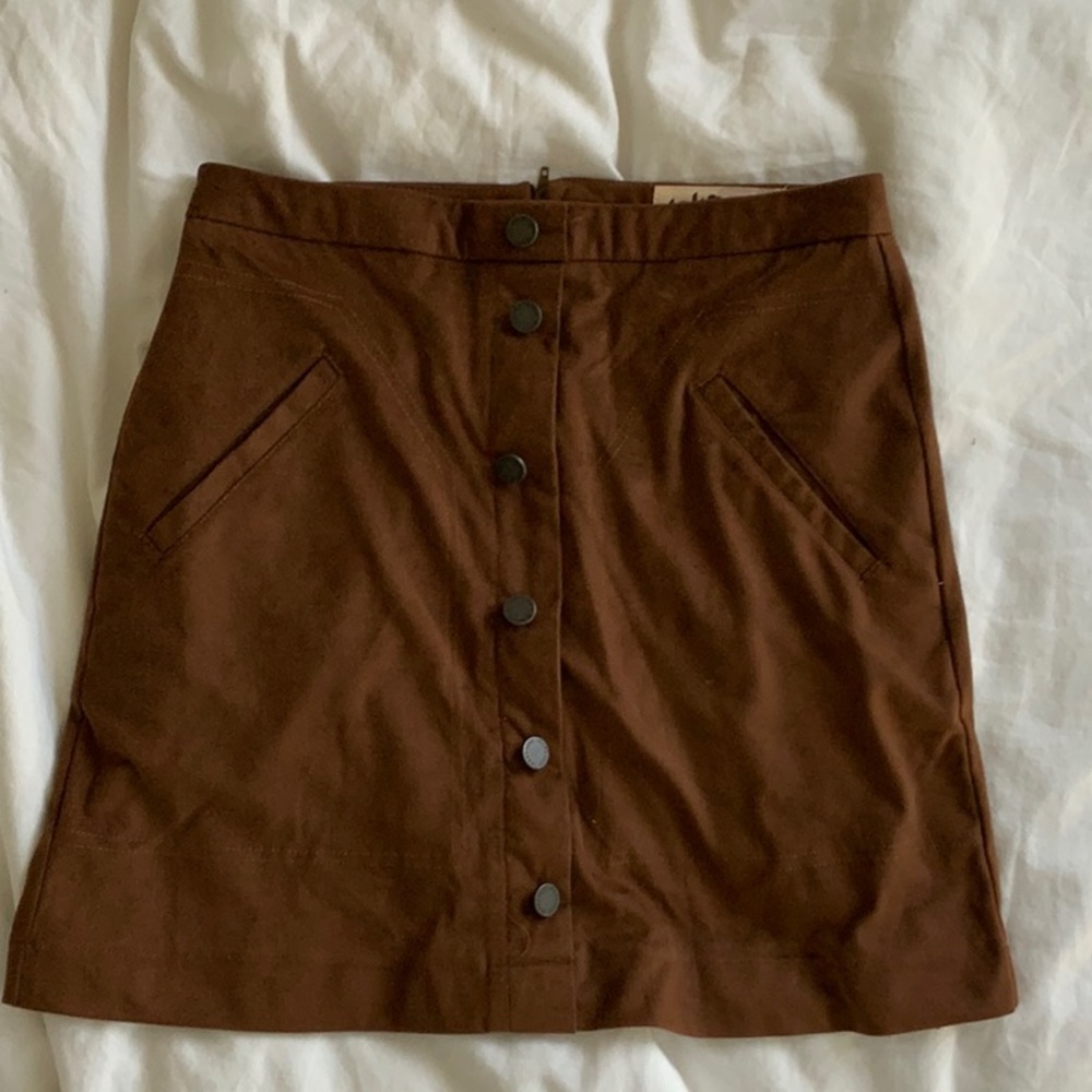 Suede Camel Colored Skirt with Middle Buttons